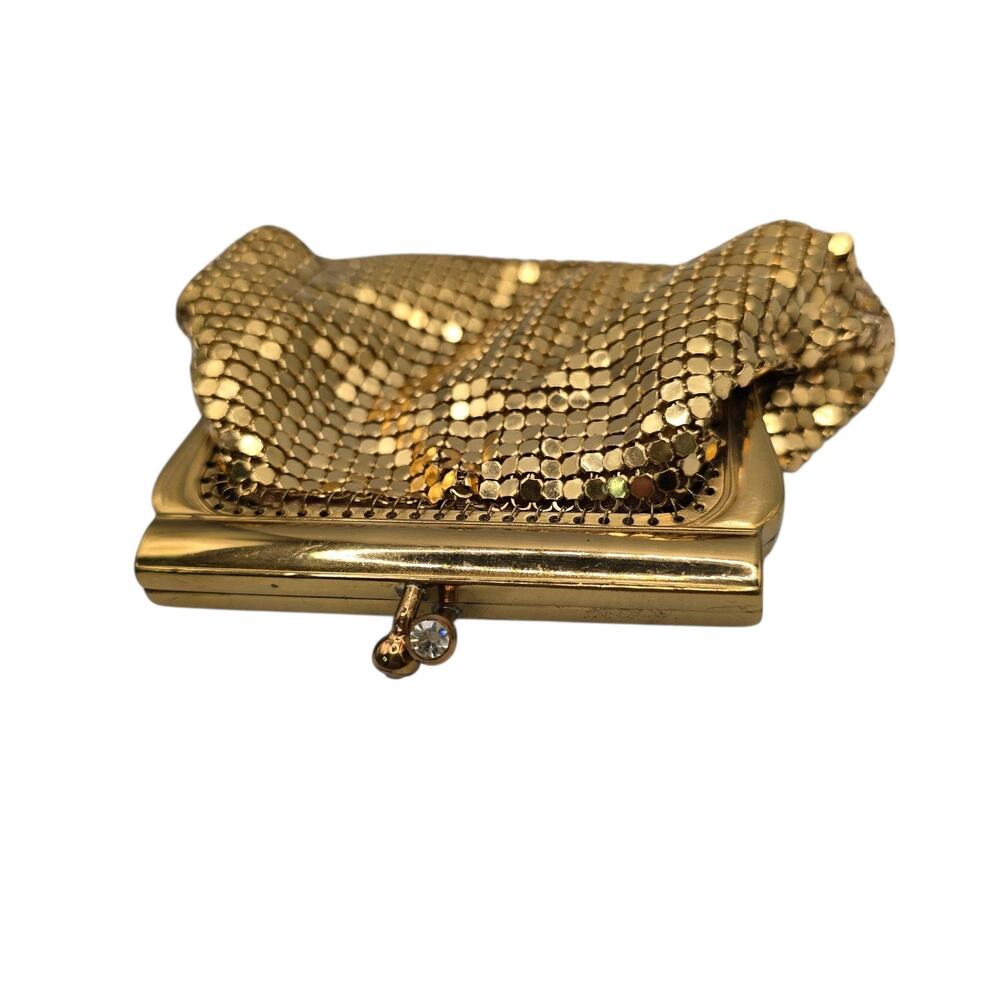 Vintage Gold Mesh Coin Purse Evening Bag Kiss Lock Clasp 70s Retro Glam - Picture 3 of 7